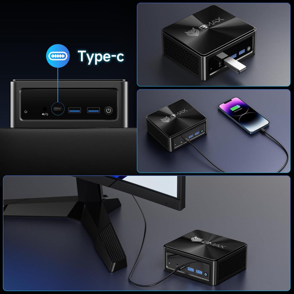 BMAX Mini PC Intel 24 ГБ 24 ГБ 1 ТБ NVMe SSD mini PC Max 14C20T Тихий Высокая скорость рассеивания тепла Маленький ПК Энергосбережение Богатый порт 4K 60 Гц 3 экрана