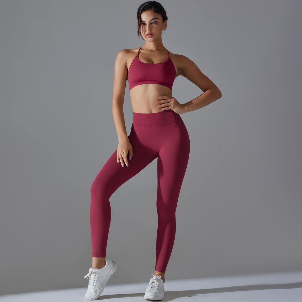 Seamless Yoga Outfit Auroth Women Sportsweat Back Cross Bra High Waist Gym Running Leggings Fitness Set