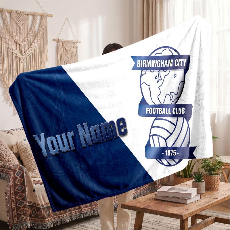 BIRMINGHAM CITY Personalized Fleece Blanket With Football Logo, Custom Name Text Soft Warm Home Throw Blanket