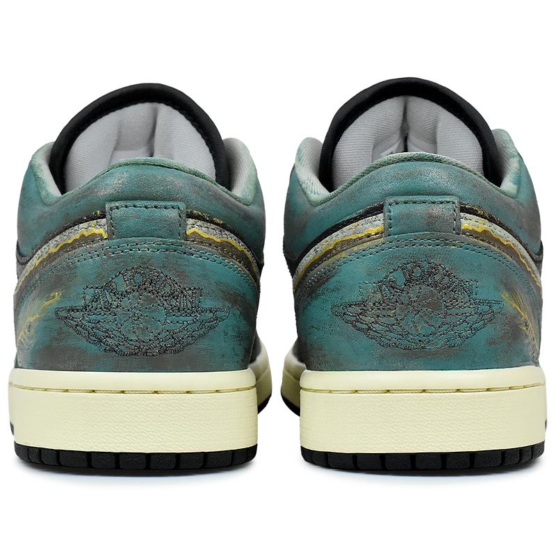 Jordan Air Jordan 1 Abrasion Resistant Low top Vintage Basketball Shoes Men's Black Green HQ2010-012(Team96-)