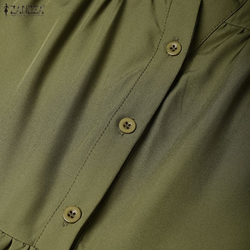 ZANZEA Women Casual Round Neck Solid Color Long Sleeve Long Dress