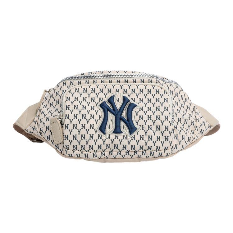 MLB Серия Monogram NY Yankees Ретро Принт по всей поверхности Повседневный Классический Нейлоновый Сумка-кроссбоди На грудь На пояс Унисекс сумки Цвет: Слоновая кость 32BGC9941-50I