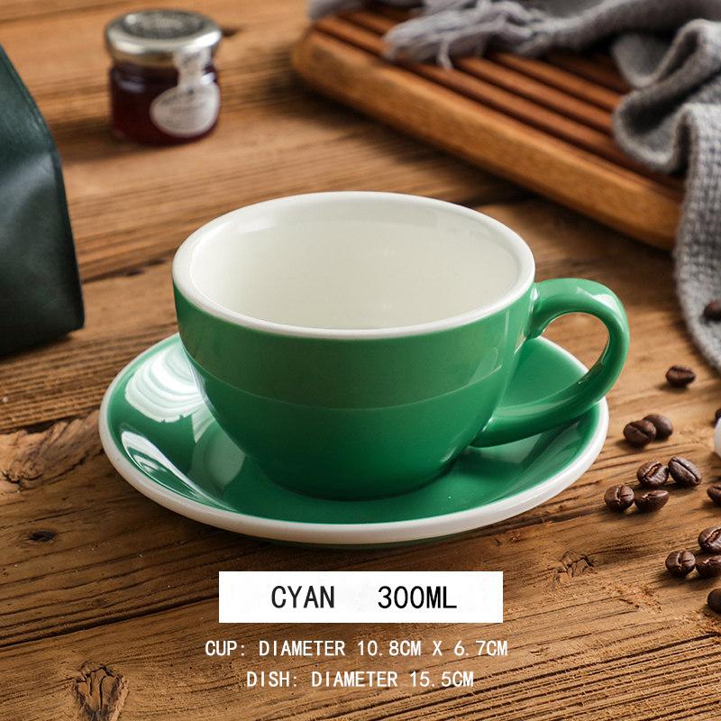 300ml Ceramic Coffee Cup and Saucer Set Pottery Latte Cups Breakfast Milk Mug Afternoon Teacup Porcelain Water Mugs Wholesale
