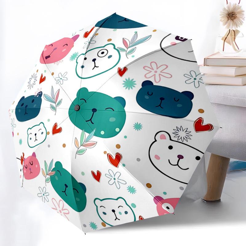 1pc Bear Faces Automatic Opening and Closing Folding Umbrella with 8 Iron Ribs - Portable, Foldable for Travel yy251124076
