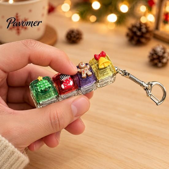 Mechanical Keyboard Switch Toy Christmas Keychain Fidget Toy, Sound Sensory Stress Relief Pendant with Stocking Stuffers Click, PVC Portable