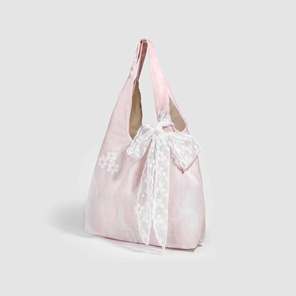 2025 Сумка-тоут из парусины с кружевом и бантом на одно плечо