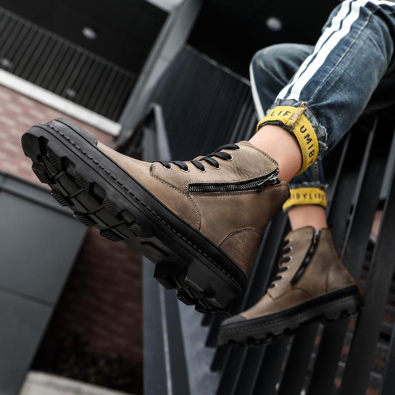 Модные мужские зимние ботинки из натуральной кожи с боковой молнией, модные мужские ботинки на шнуровке, удобные повседневные ботинки с высоким верхом