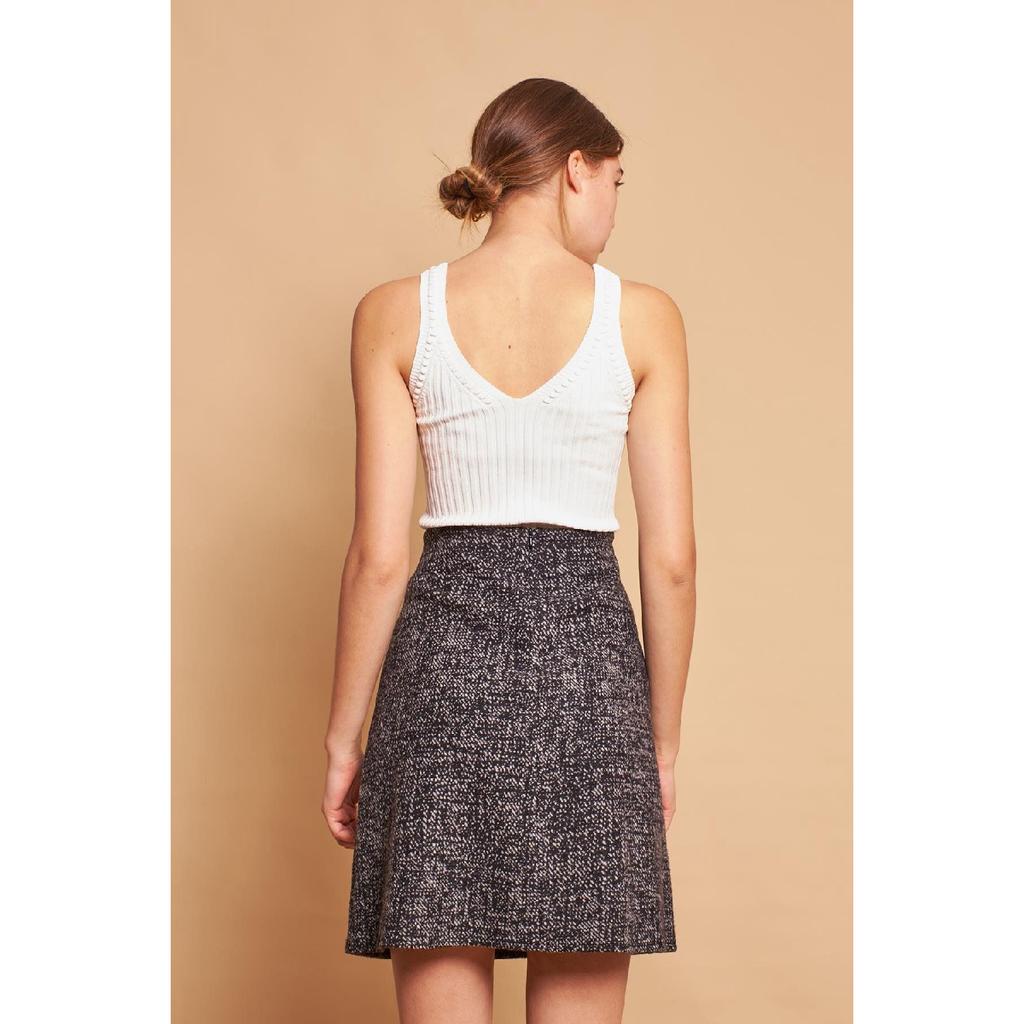 Легкая шерстяная зимняя жаккардовая ткань из лайкры с высокой талией Легкая юбка-колокольчик выше колена — черная диагональ