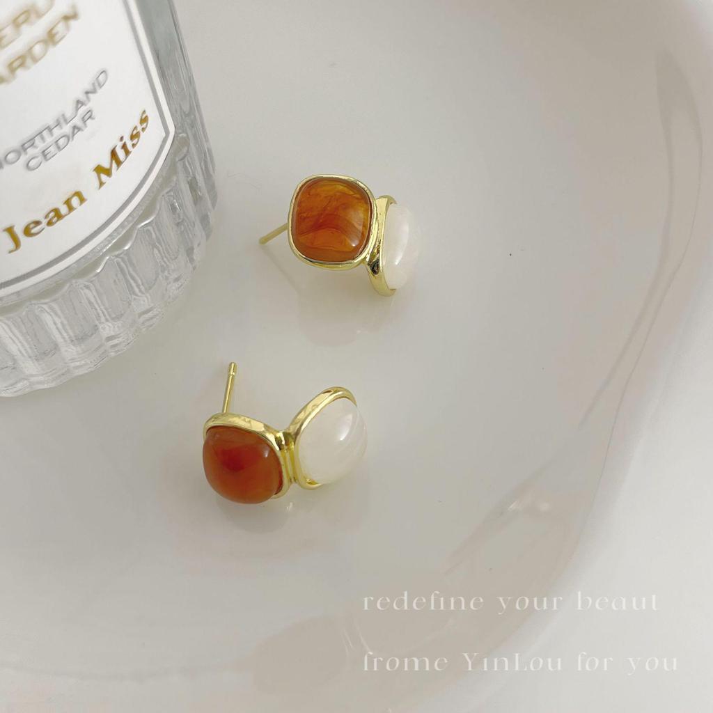 «Серьги-иглы Майяра 925»: "Янтарный жемчуг в стиле ретро для осени/зимы"