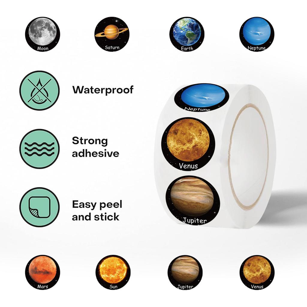 500 Pictures/roll Roll Tape Cartoon Planet Account Material Can Be Decorative Envelope Sticker Dots