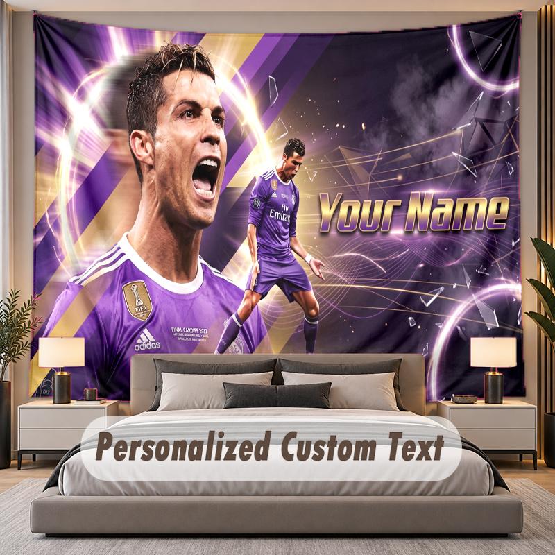 Custom Name Text Tapestry Cristiano Ronaldo Personalized Polyester Wall Tapestry For Bedroom And Room