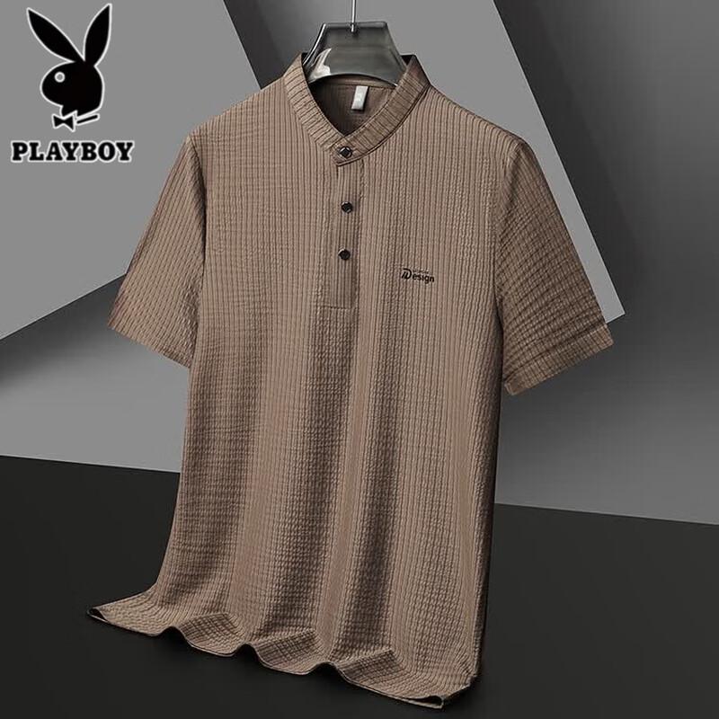 PLAYBOY Мужская футболка с коротким рукавом из ледяного шелка, устойчивая к морщинам, с воротником-стойкой