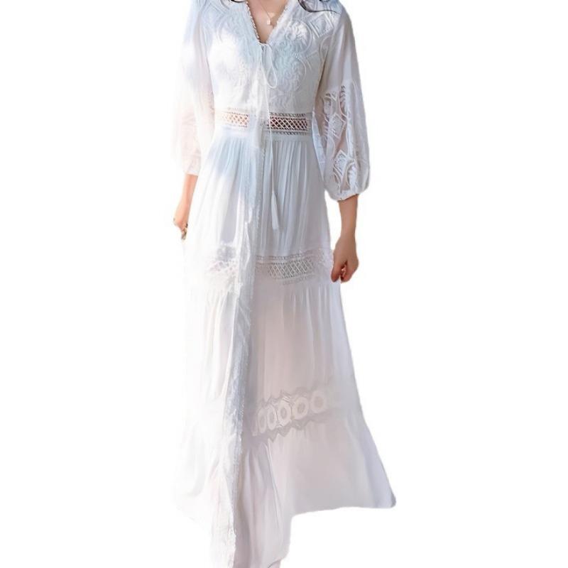 Платье Весна/Лето Белое Милое Французское Платье с Буфами на Рукавах Длиной Выше Колена Пляжное Платье Дорожное Платье