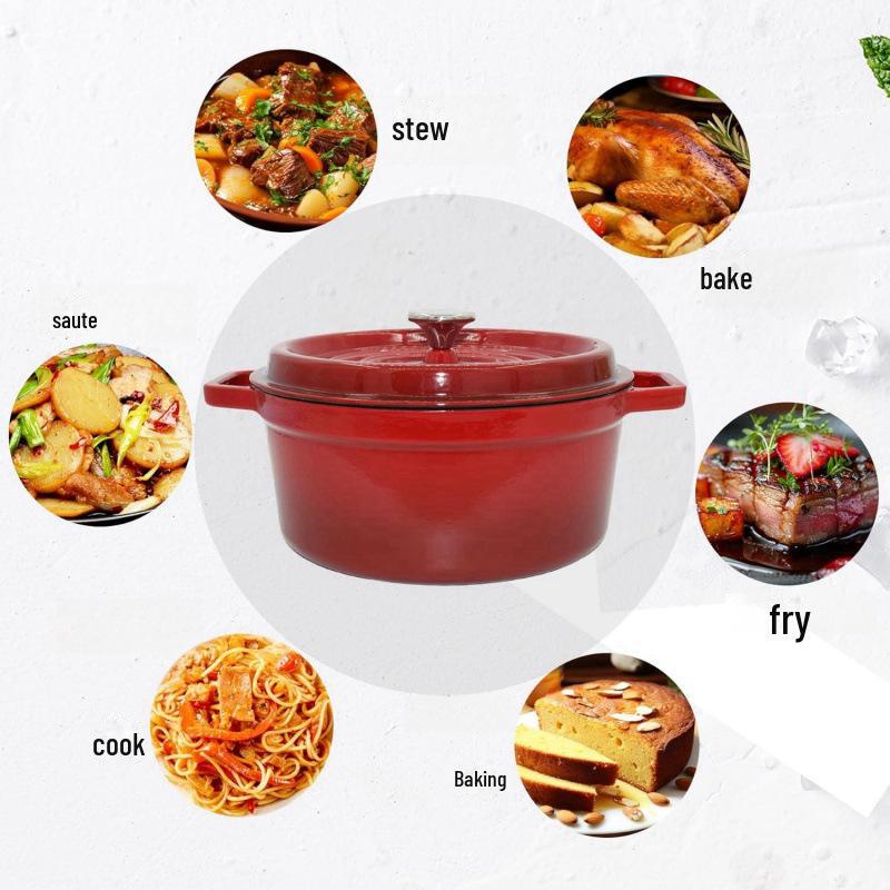 Чугунная эмалированная кастрюля премиум-класса: Кастрюли для тушения, запеканки и супа без покрытия, многофункциональная посуда с антипригарным покрытием.