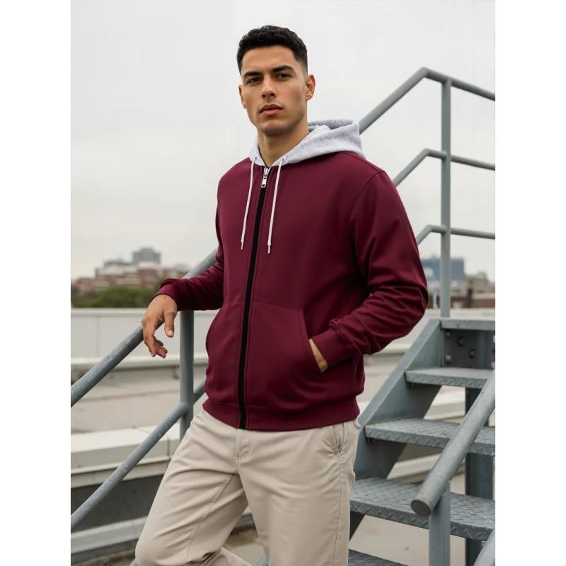 Весна Осень Новая Мужская Корейская Толстовка с Цветными Блоками, Круглый Вырез, На Молнии, Легкий Кардиган, Повседневная, Универсальная Молодежная Куртка