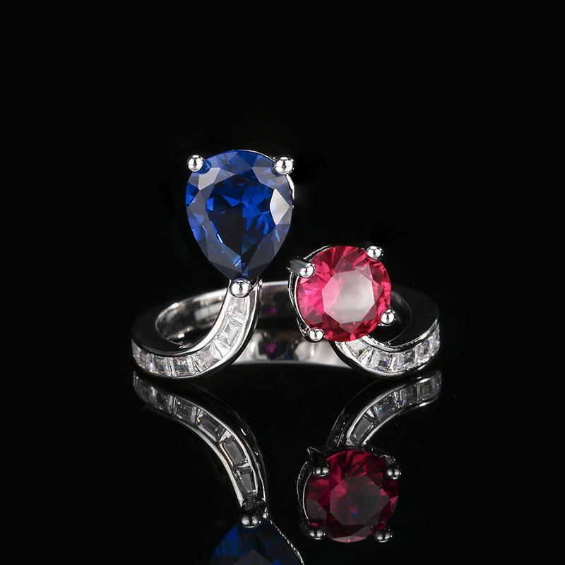 Jewelry, jewelry, ring inlaid with colored zircon, high-end light luxury, niche versatile open ring, women's spot.