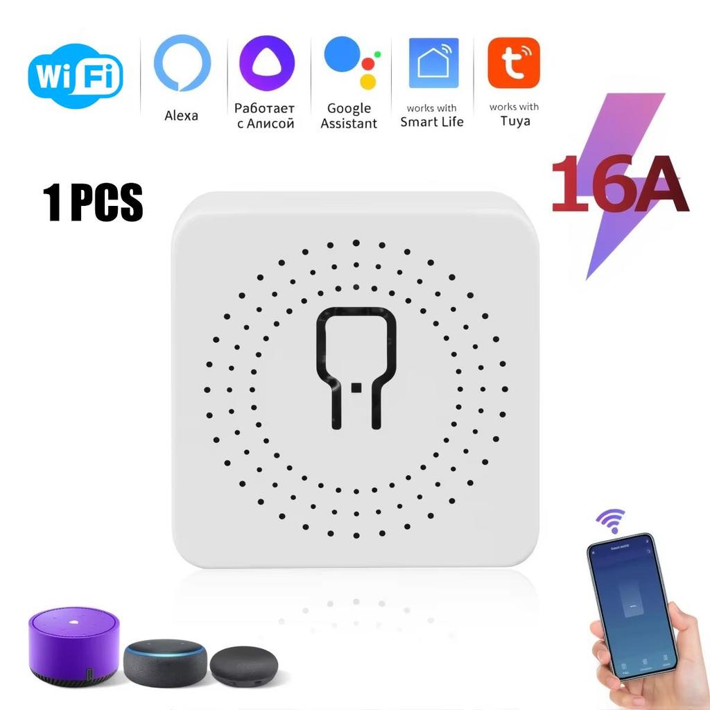 Tuya WiFi Мини-умный переключатель 16A/20A DIY Реле-автомат 2-стороннее управление Таймер Голосовое управление Умный дом