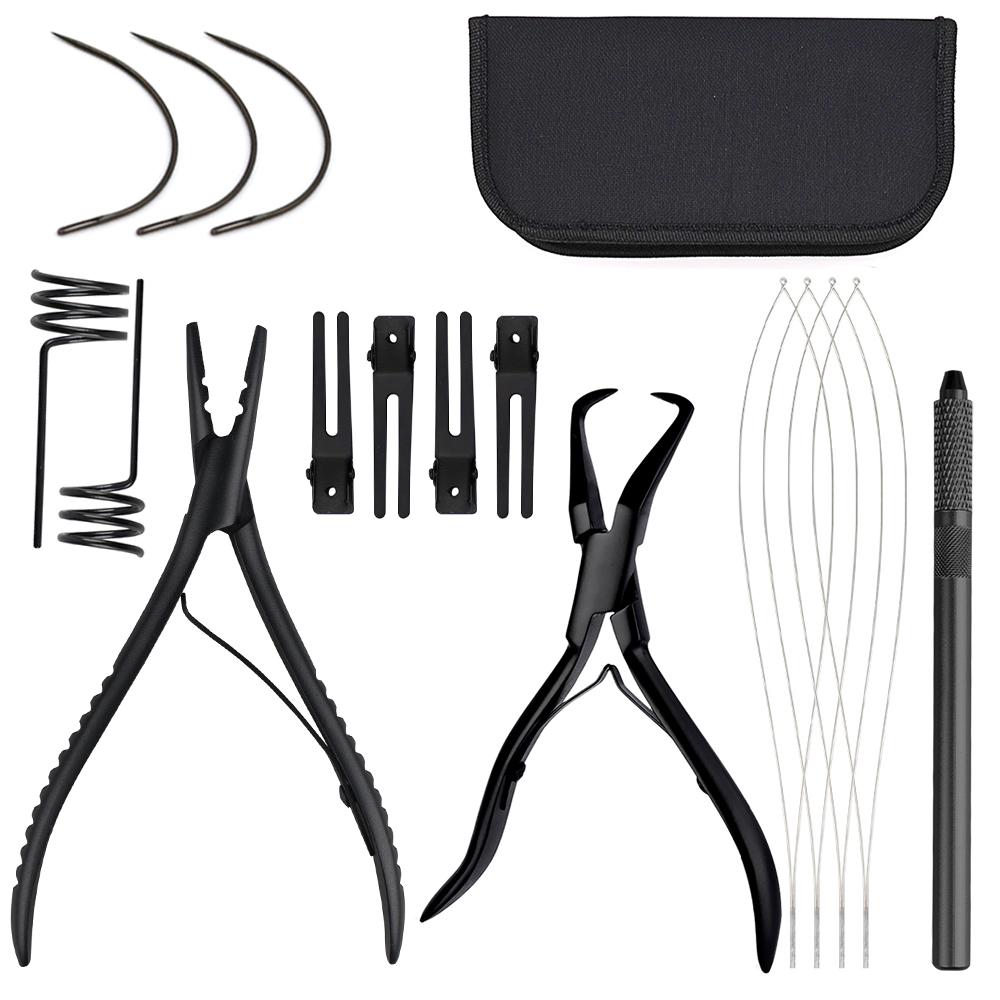 Micro Beads Closer Hair Extension Tools Application Plies Kit with C Type Needles and Pulling Loop Threader Tools
