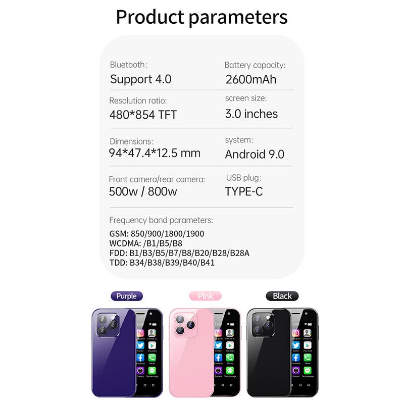 Soyes Маленький смартфон XS14 PRO 4G 3,0-дюймовый четырехъядерный процессор Android 9.0 2 ГБ/3 ГБ ПЗУ 16 ГБ/32 ГБ/64 ГБ 2600 мАч Face ID Type C OTG мобильный телефон с двумя SIM-картами