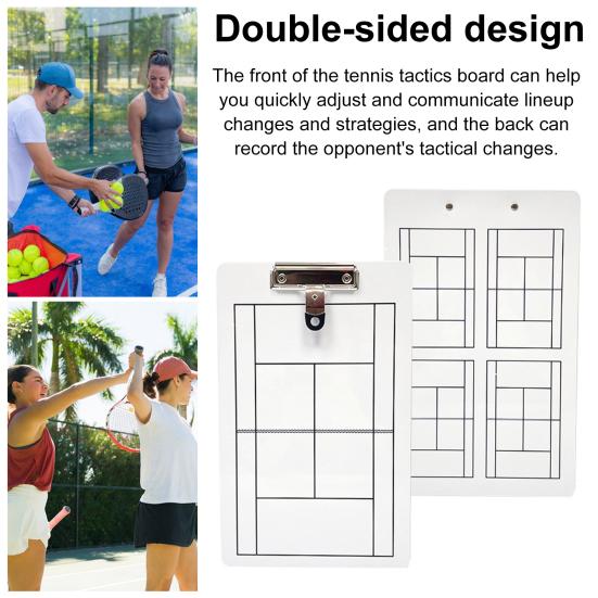 Dry Erase Tennis Coaching Clipboard Double-Sided Tennis Tactical White Board with Marker Pen for Tennis Training