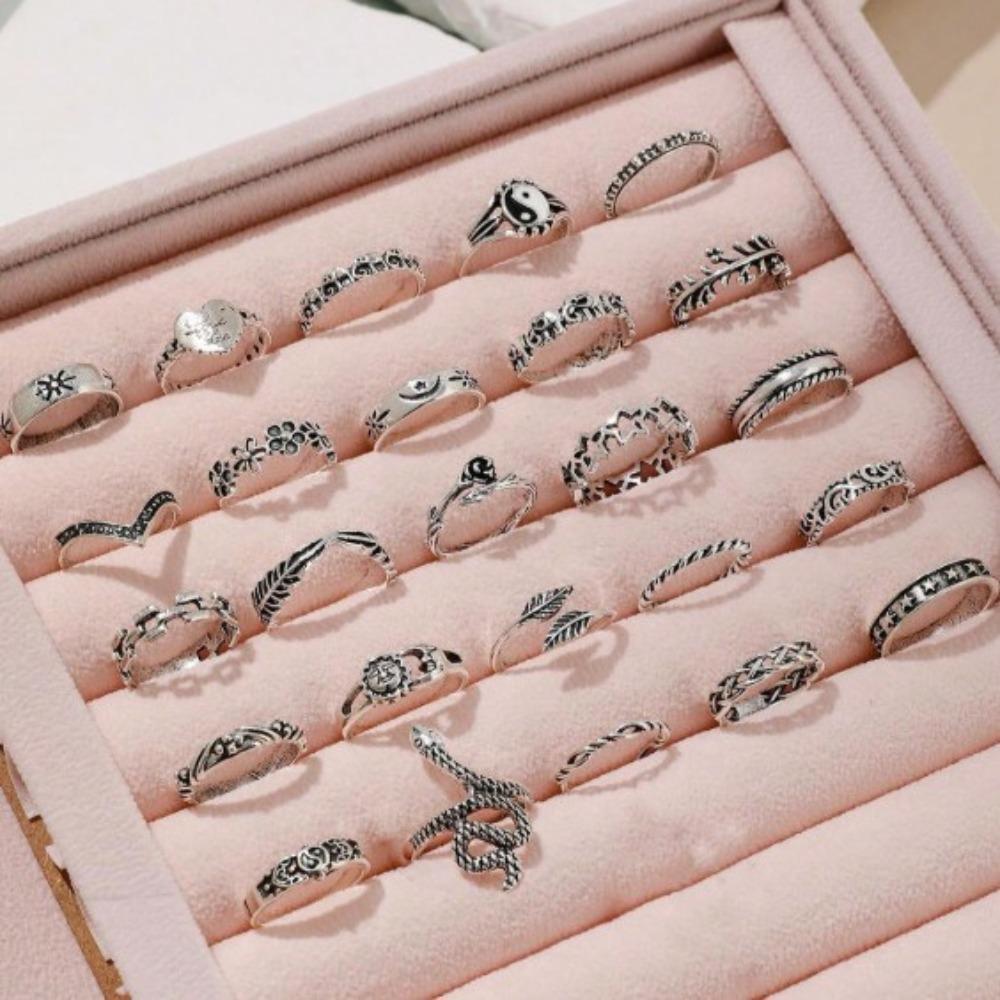 European and American 25-piece Ring Set, Snake Elephant Dripping Oil Gossip Love Leaves Small Flowers Geometric Joint Ring Female