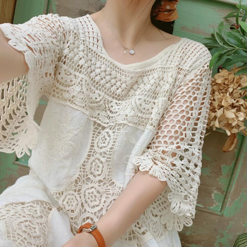Dimanaf 2025 Summer Women Long Knitted Dress Sleeve Basic Fashion Lace Dresses Casual Loose