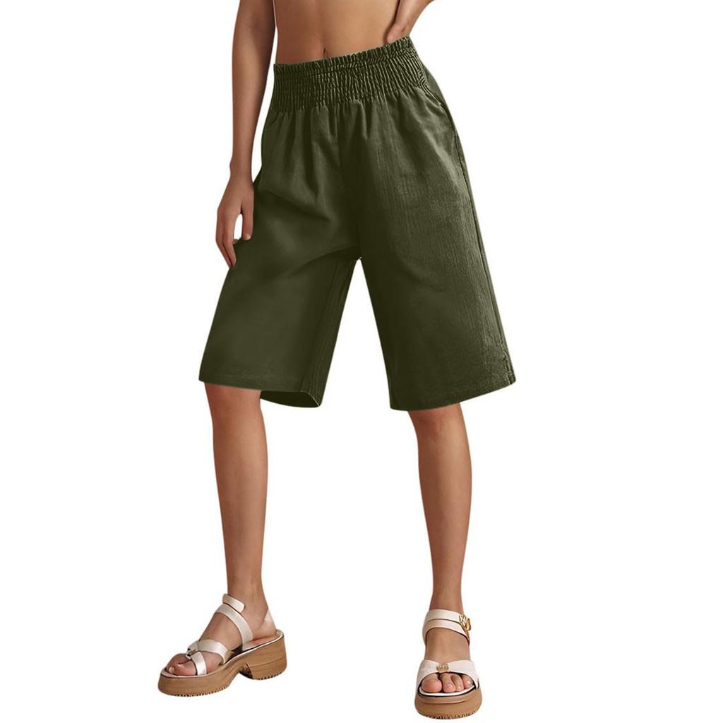 Шорты для женщин длиной до колена с высокой талией, широкие льняные брюки, летние нарядные повседневные