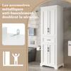60x40x180 cm, Bathroom Tall Cabinet, Lacquered, Adjustable Shelves, Pull-Out Drawers, Double Doors, Anti-Tip, Black Handles, Soft-Close Hinges, White.