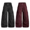 Unisex Vintage Washed Distressed Cargo Wide-Leg Pants Cotton Loose Fit Workwear Trousers Men Women