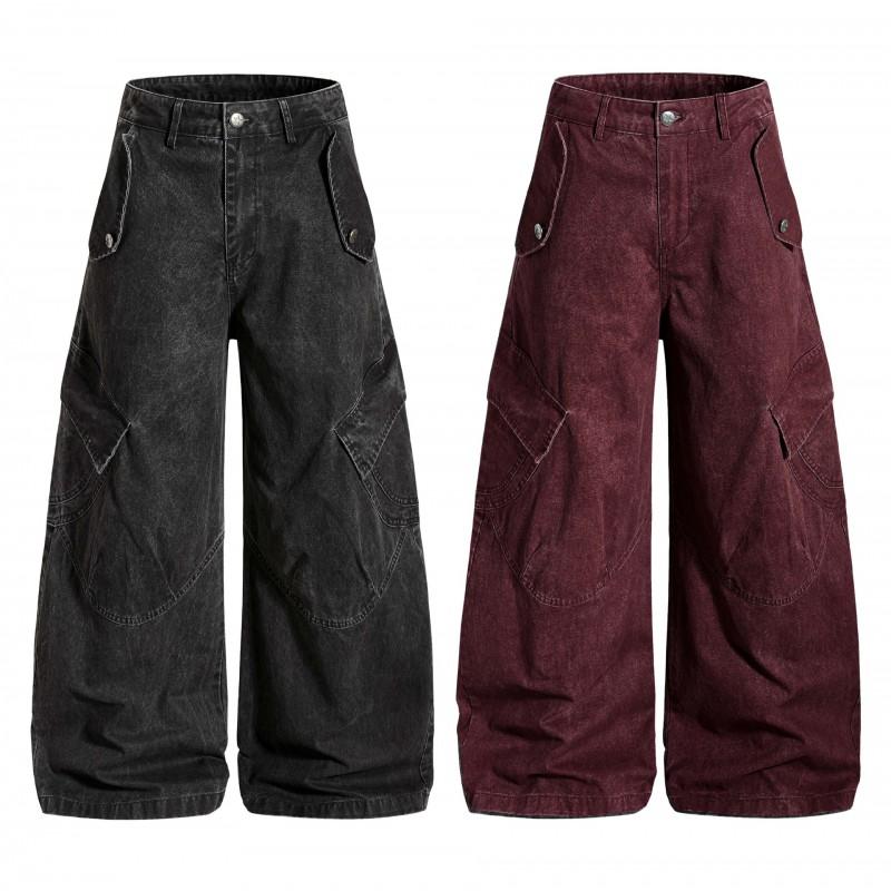 OREETA American Washed Distressed Cargo Pants Unisex Vintage Wide Leg Trousers Casual Wear