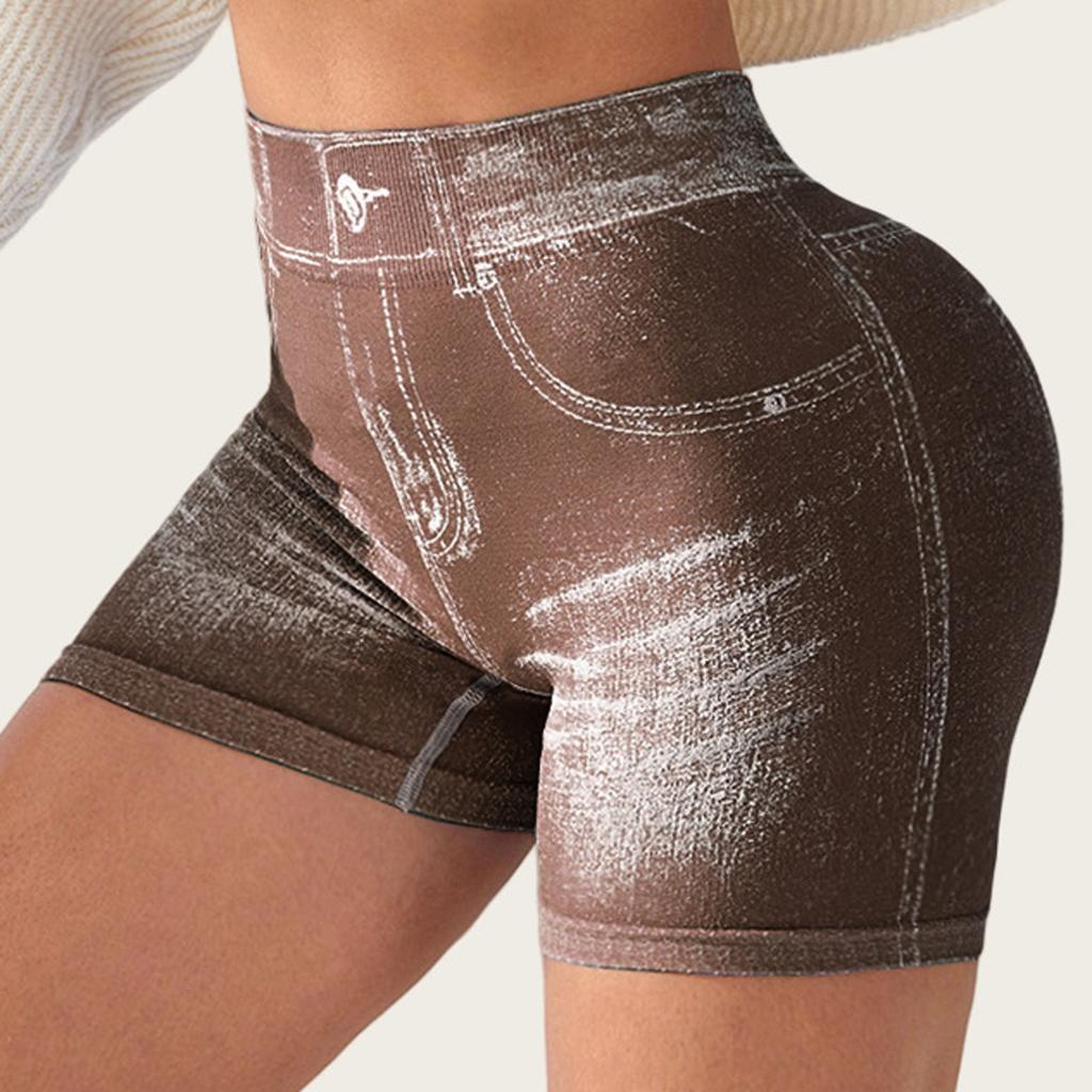 Sexy Imitation Denim Seamless Yoga Shorts for Women Running Sports Leggings Female Ruched Skinny Gym Fitness Short Pants