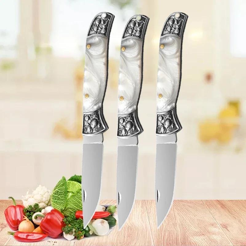 Fruit Pocket Knife Stainless Steel Folding Knife for Kitchen Cooking Chef Knife Portable Utility Knife Keychain Butcher Knife