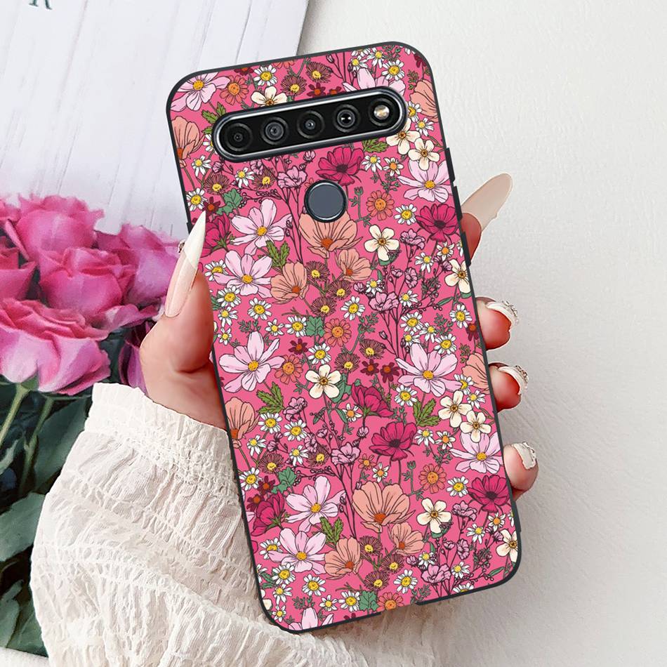 Для LG K41S K51S 2020 Элегантный Чехол для Телефона с Цветочным Котом, Для LG K41S K51S LM-K410 LM-K510 Черный Силиконовый Мягкий Чехол