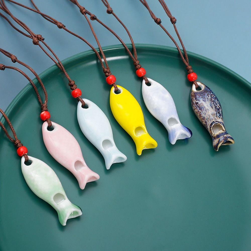 Handmade Fish Whistle Necklace Adjustable Cord Porcelain Fish Pendant Jewelry Accessories
