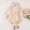 Baby Girl 2Pcs Summer Outfits 3M 6M 12M 18M Sleeveless Bow Front Lace Romper with Headband Set