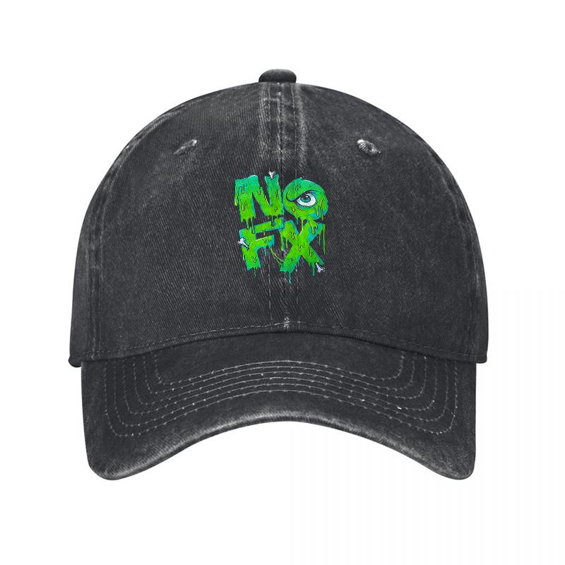 NOFX Green Logo Washed Cotton Baseball Cap Classic Fit Unstructured Streetwear Hat for Unisex Women