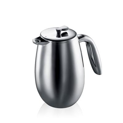 Кофеварка френч-пресс BODUM COLUMBIA, с двойными стенками, 1000 мл, серебристая, с фильтром из нержавеющей стали, термоизолированная, идеально подходит для использования на открытом воздухе [Оригинальный товар