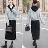Set of Autumn New Women's Fake Two-piece Hooded Jacket with Skirt Two-piece Set