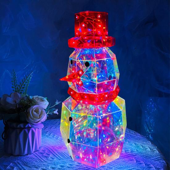 LED Prismatic Iridescent Snowman Ornaments USB Powered 3D Light Up Snowman Colorful Christmas Night Light for Home Party