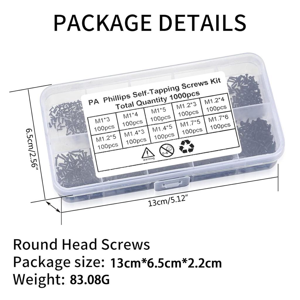 1200 шт. микро-саморезов с плоской головкой, крестообразные мини-винты, крошечные электронные винты для проектов «сделай сам», прочные