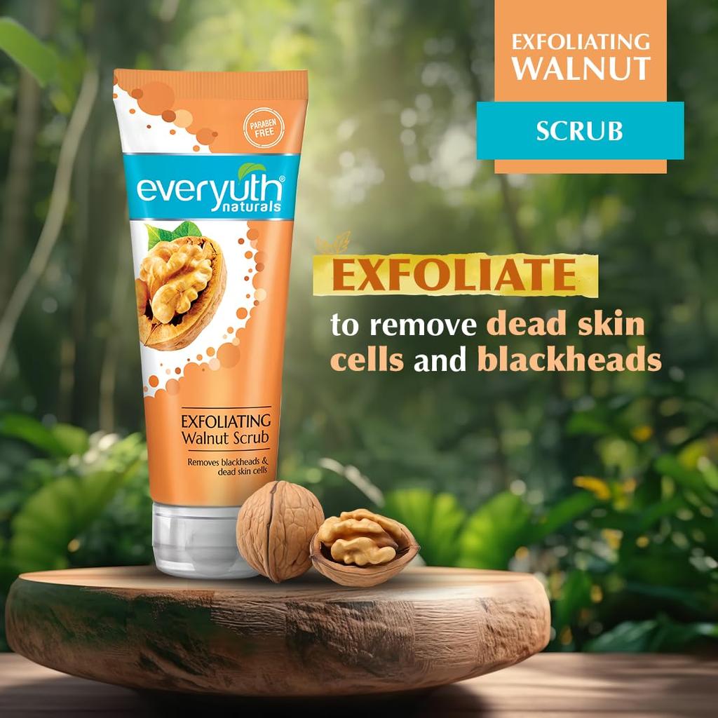 Everyuth Naturals Отшелушивающий скраб для лица с грецким орехом 50 г Мягкое глубокое очищение Натуральный эксфолиант для гладкой сияющей кожи