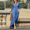 Women's Solid Color Long Sleeve Lapel Long Casual Denim Dress