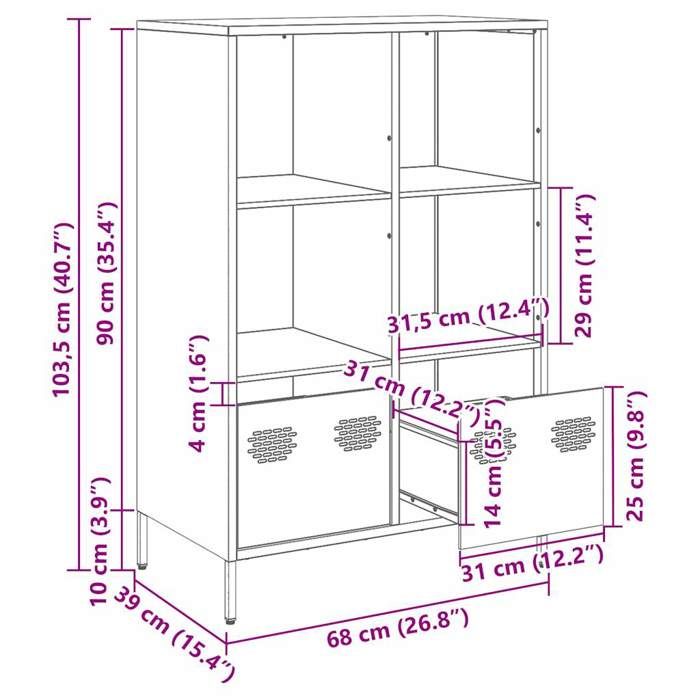 VidaXL Buffet haut jaune moutarde 68x39x103,5 cm acier, armoire à livres, armoire à livres moderne, étagère à livres, 851385