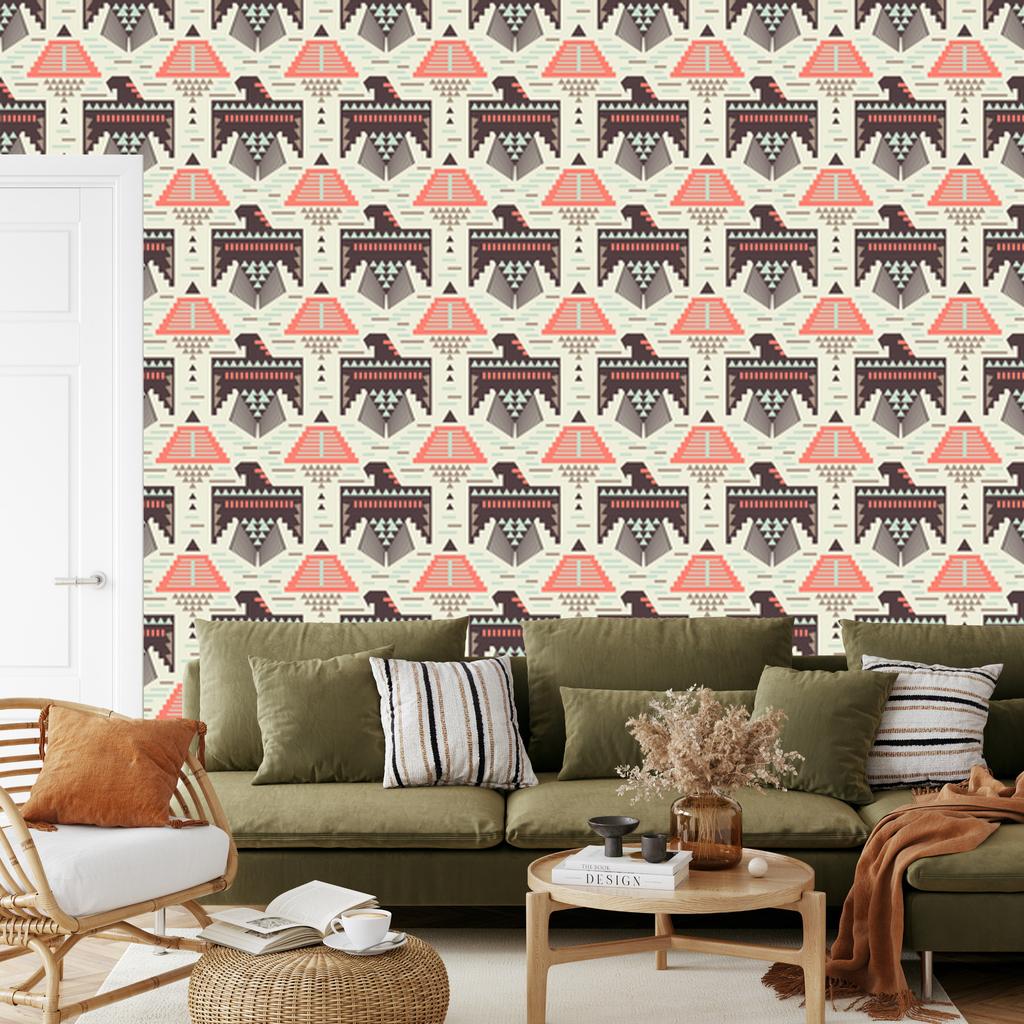 Ethnic Pattern Wallpaper White 50x1000