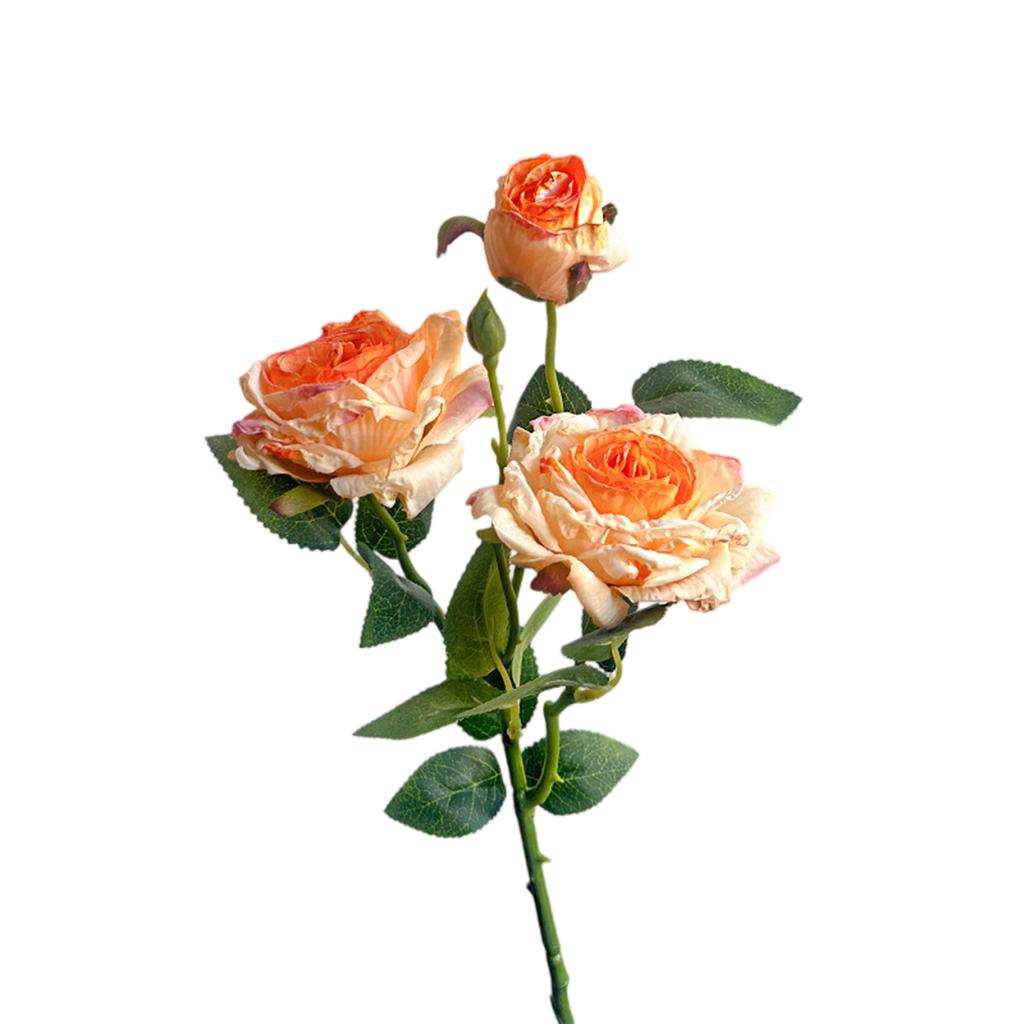 Artificial Rose Stem, 24 Inch, Silk Flowers With 3 Blooms, Premium Polyester Material, Wedding And Event Decor, Indoor Use, No Maintenance Required