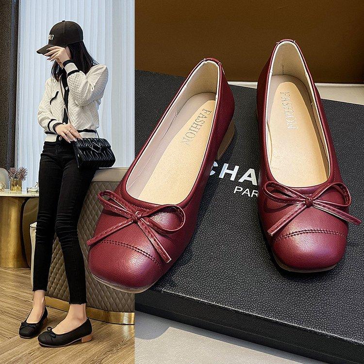 Туфли Мэри Джейн женские балетки 2025 осень новые нежный бантик туфли Doudou мягкая кожа мягкая подошва с мелким вырезом одинарные туфли