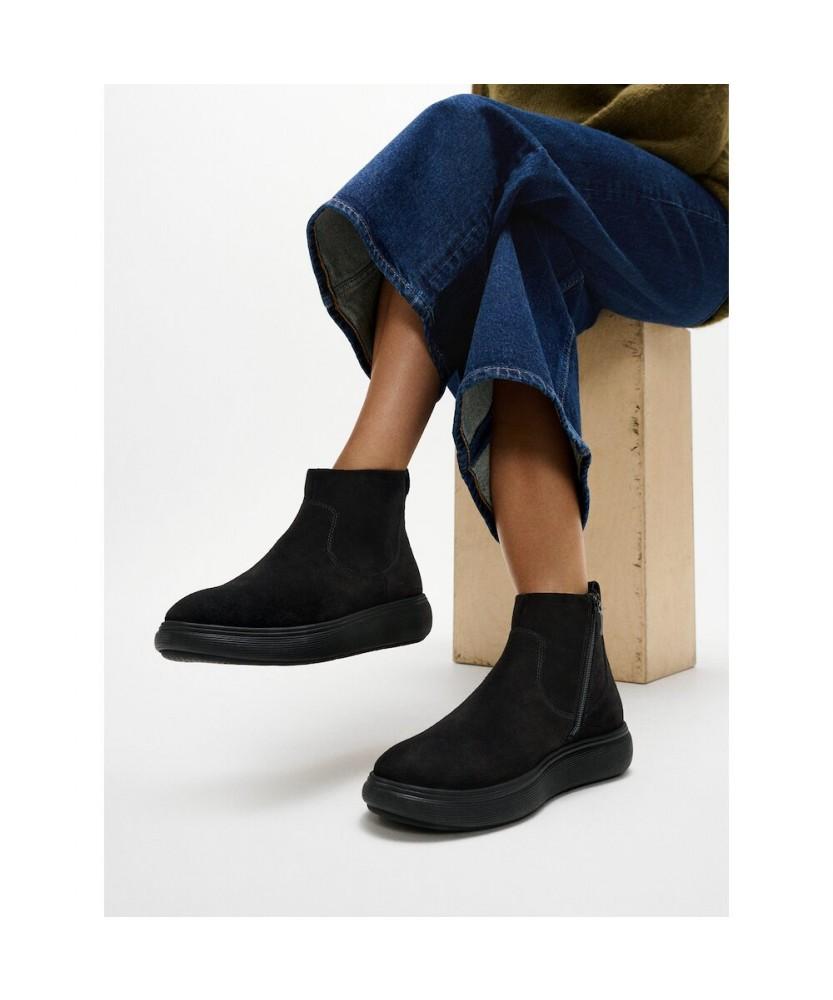 Fitflop [Iq-Comff] Women'S Suede Zip-Up Ankle Boots - All Black (Ft59K2B115)