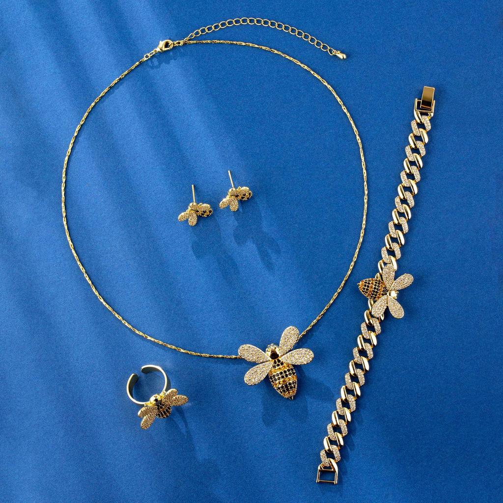 Cross-Border Bee Jewelry Set: Elegant 14K Gold Necklace & Earrings