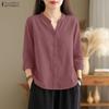 Женская повседневная однотонная блузка с v-образным вырезом и длинным рукавом