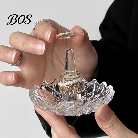 Small Ring Plate for Bathroom Glass Holder, Water Ripple Elegant Jewelry Dish, Clear Organizer Bedroom Decorative Trinket Tray Bedside Table